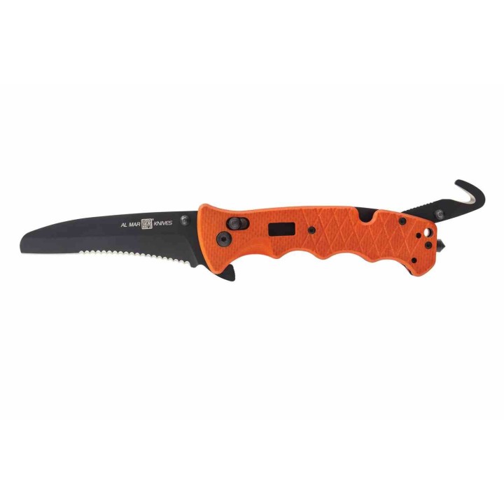 Couteau Al Mar Secours Lame Acier D2 Manche G10 Brise-Vitres Coupe-Ceinture Clé d'Oxygène AMK1050RAK - Livraison Gratuite