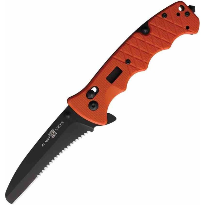 Couteau Al Mar Secours Lame Acier D2 Manche G10 Brise-Vitres Coupe-Ceinture Clé d'Oxygène AMK1050RAK - Livraison Gratuite