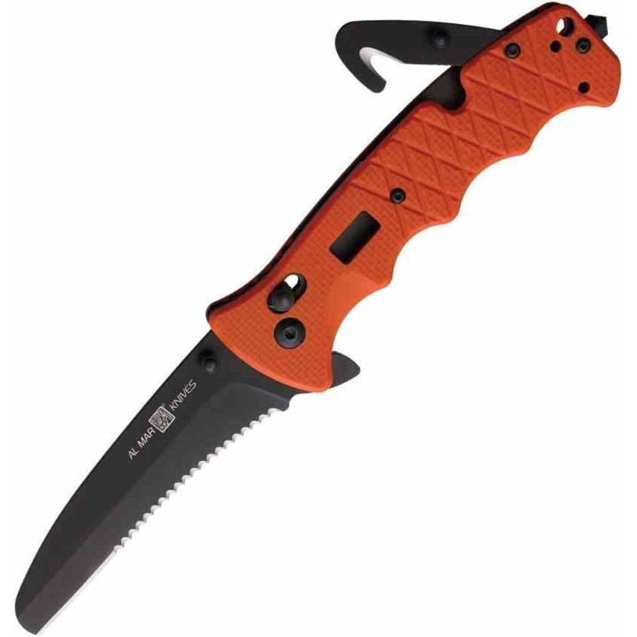 Couteau Al Mar Secours Lame Acier D2 Manche G10 Brise-Vitres Coupe-Ceinture Clé d'Oxygène AMK1050RAK - Livraison Gratuite