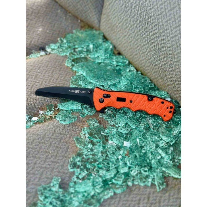 Couteau Al Mar Secours Lame Acier D2 Manche G10 Brise-Vitres Coupe-Ceinture Clé d'Oxygène AMK1050RAK - Livraison Gratuite