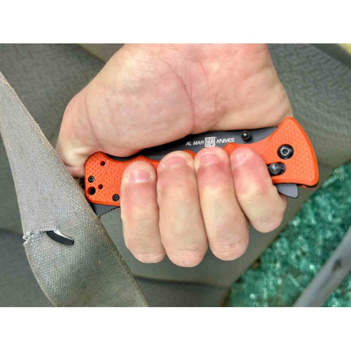 Couteau Al Mar Secours Lame Acier D2 Manche G10 Brise-Vitres Coupe-Ceinture Clé d'Oxygène AMK1050RAK - Livraison Gratuite